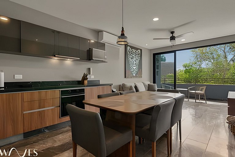 Stylish Pool View • 1BR w/Balcony • Sauna + Gym