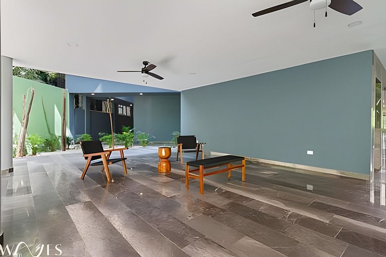 Stylish Pool View • 1BR w/Balcony • Sauna + Gym