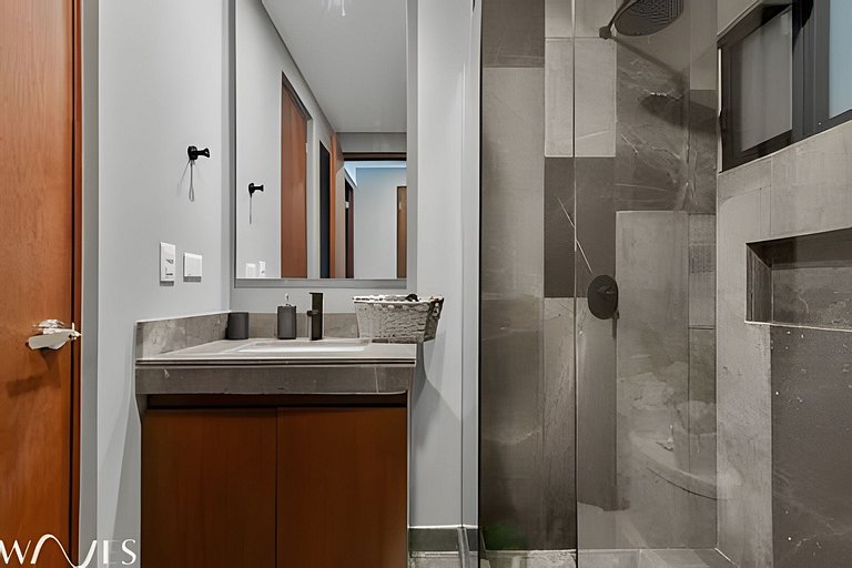 Stylish Pool View • 1BR w/Balcony • Sauna + Gym