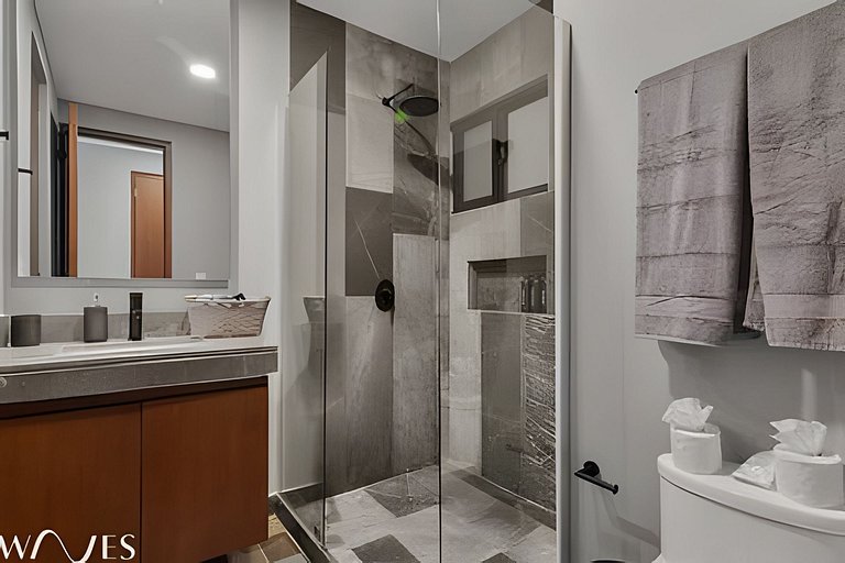 Stylish Pool View • 1BR w/Balcony • Sauna + Gym