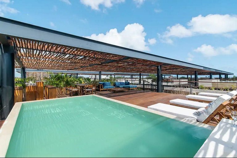 Piscina privada y terraza en Aldea Zama, Tulum