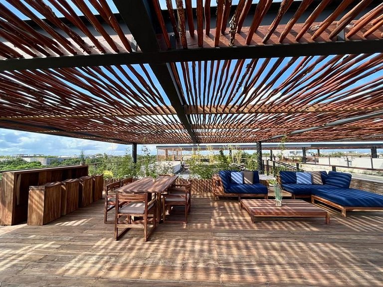 Piscina privada y terraza en Aldea Zama, Tulum